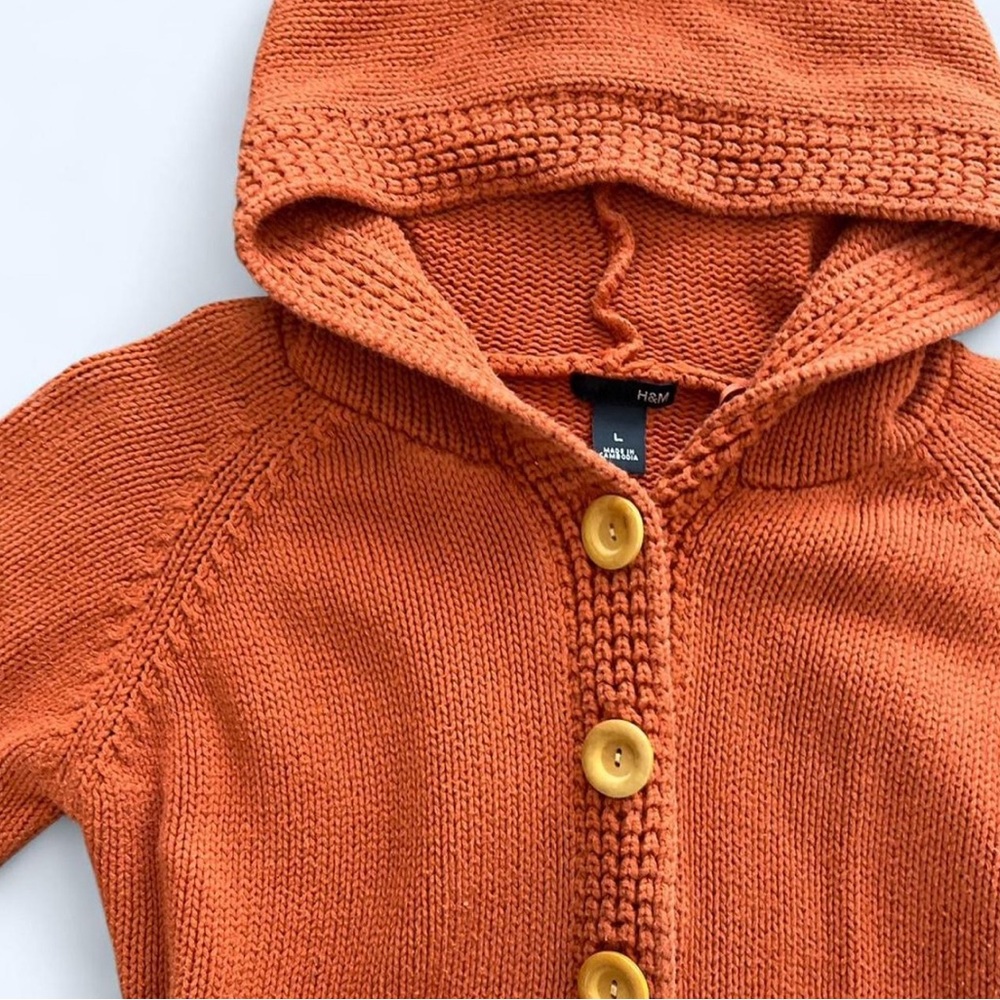 Y2K H&M Women’s Orange Chunky Knit Belted Cardigan Cabincore Sweater Large - Picture 3 of 8